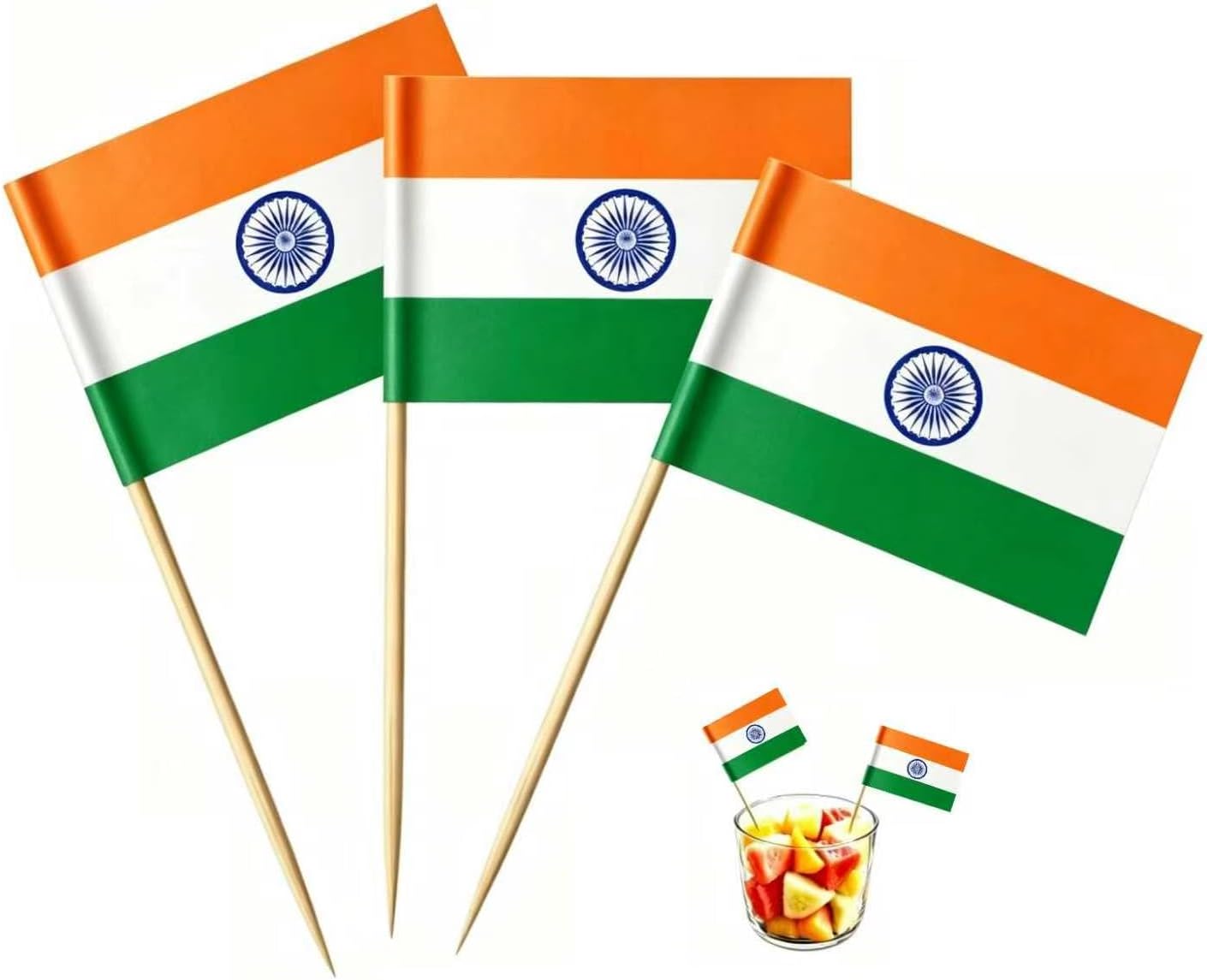 Indian Flag Toothpick Picks, Set of 100, Double-Sided Print