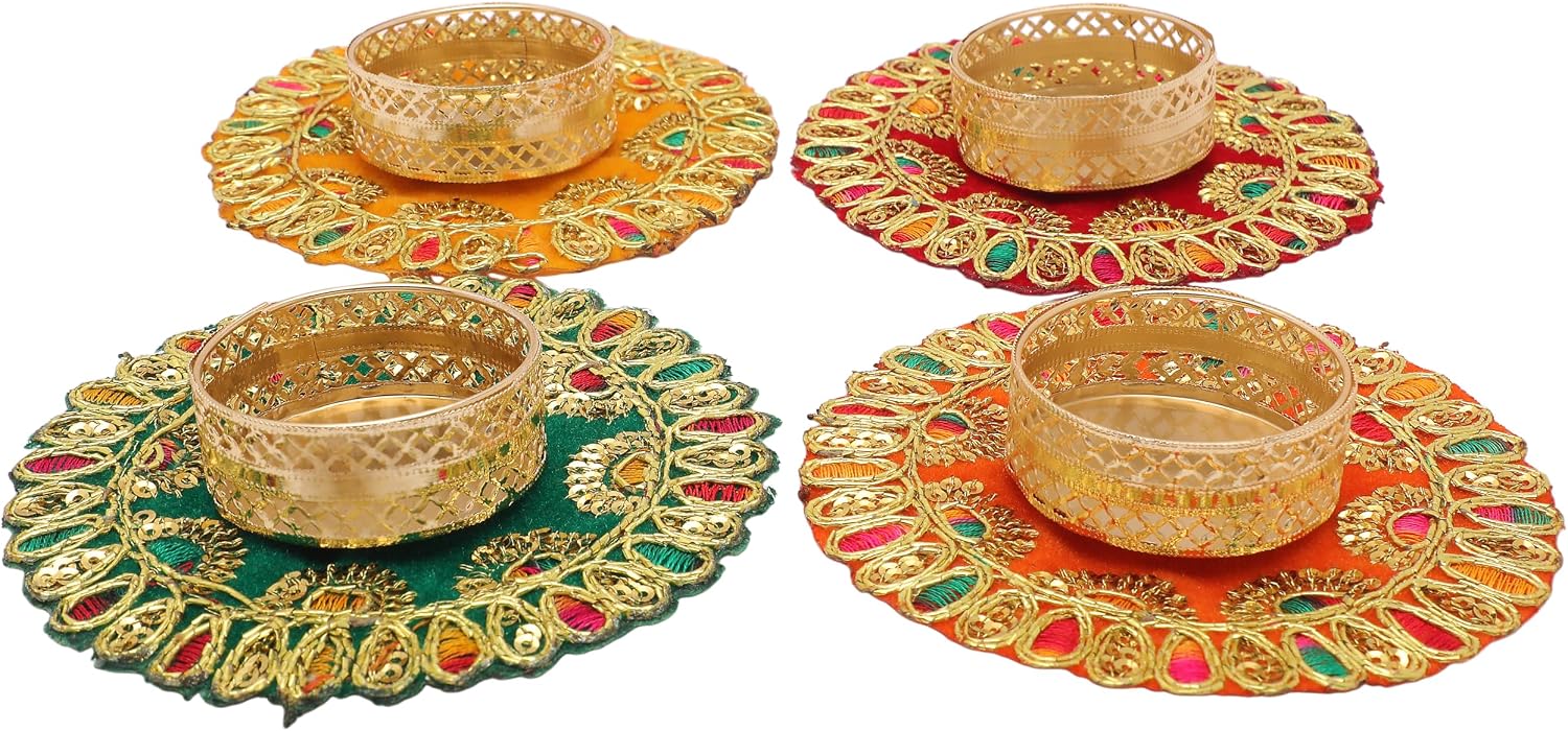 Embroidered Velvet Floor Mat Set of Four for Festive Seating