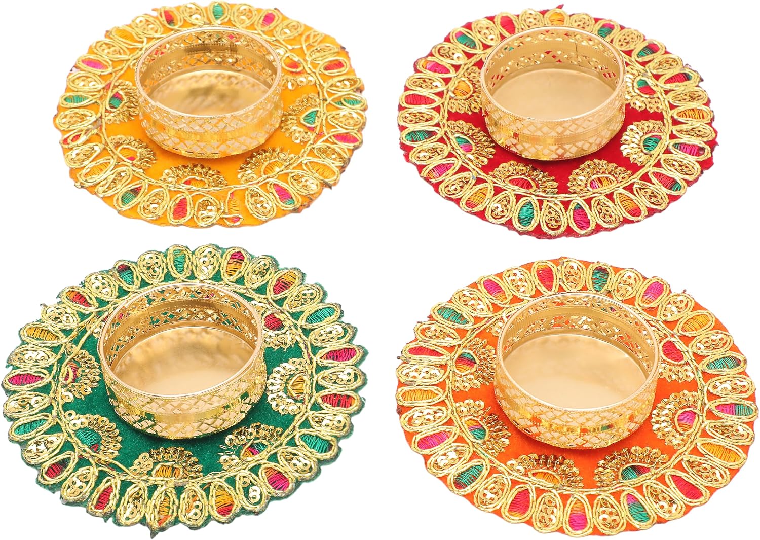 Embroidered Velvet Floor Mat Set of Four for Festive Seating