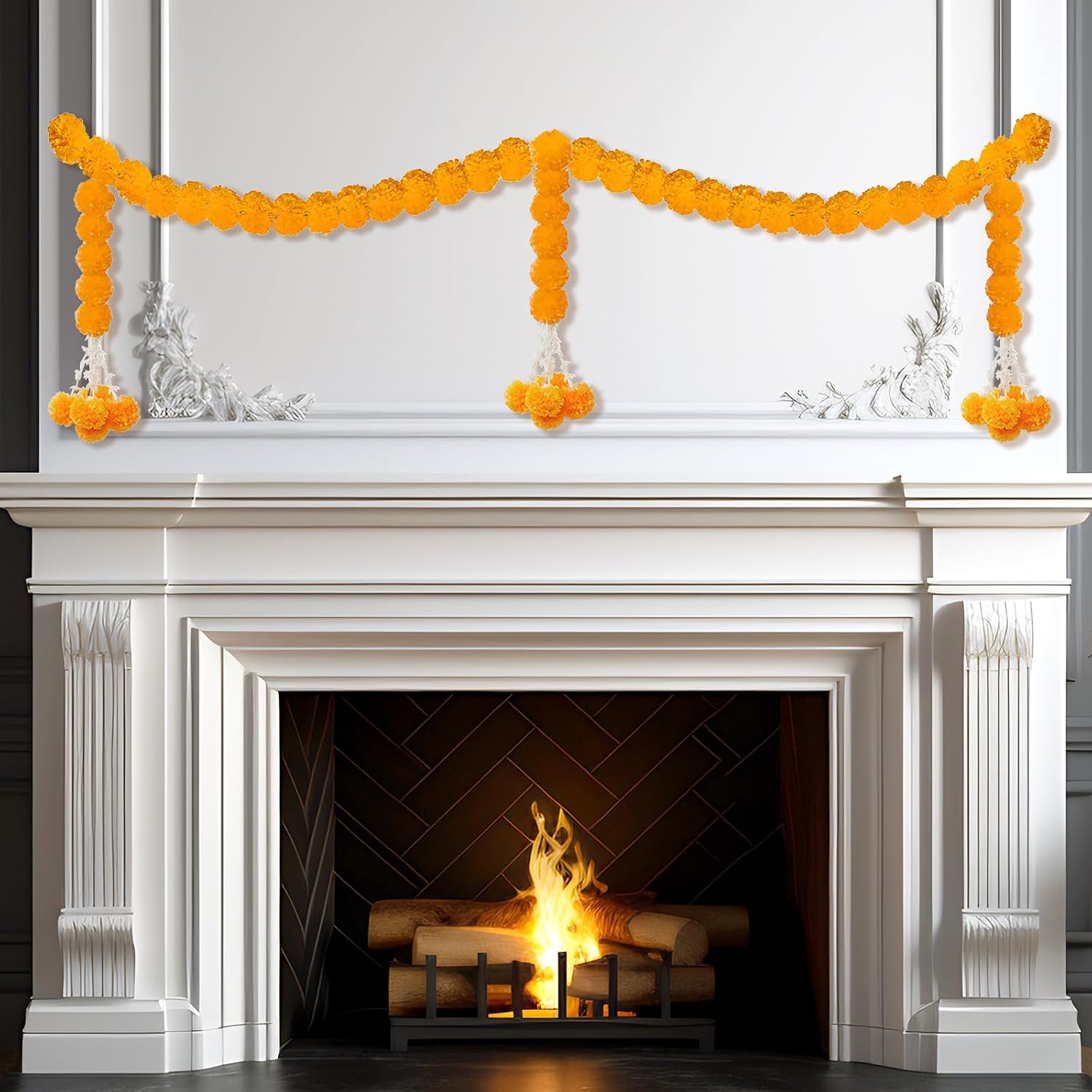 Artificial Marigold Garland in Orange and Yellow Fabric