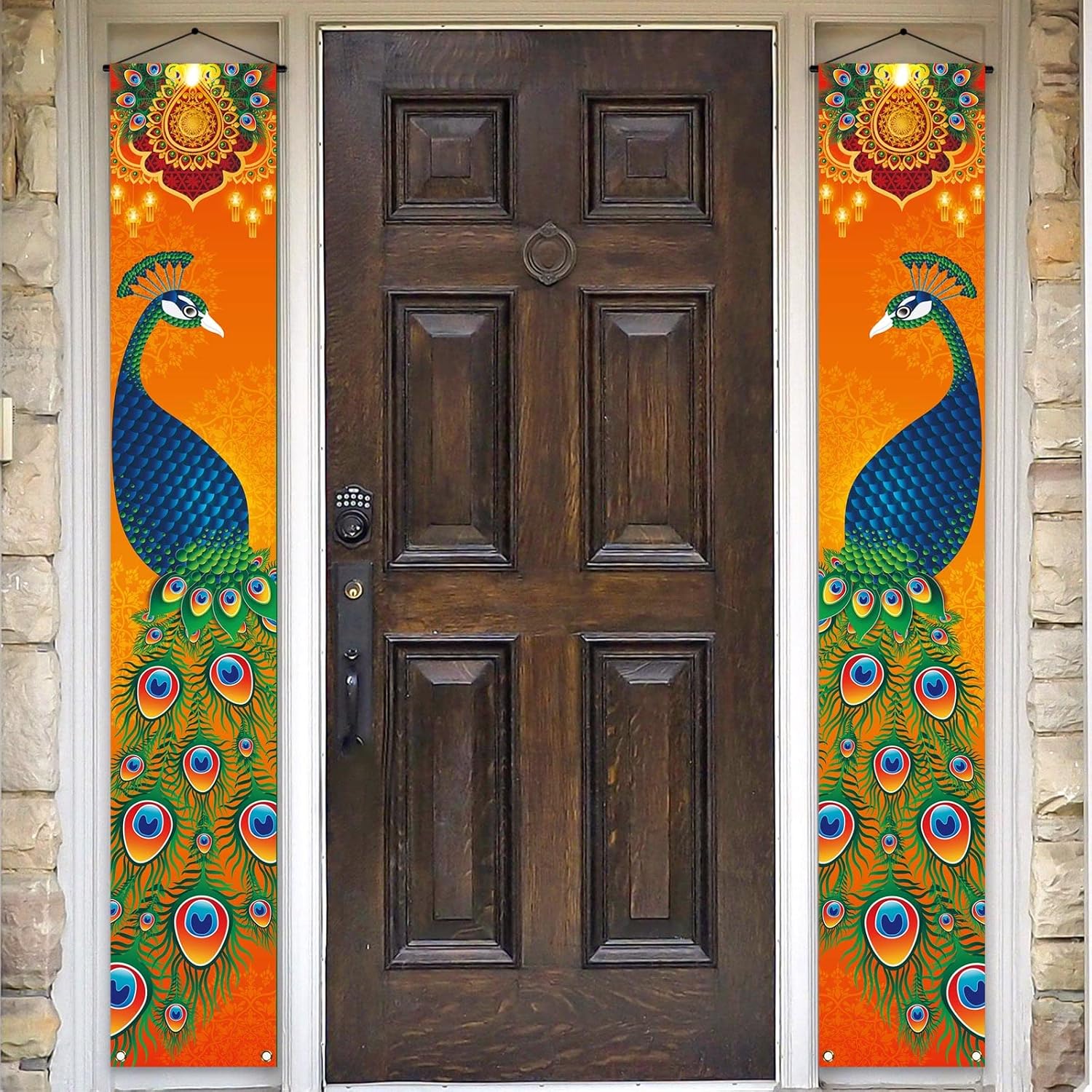 Peacock Motif Porch Banner for Front Door Hanging