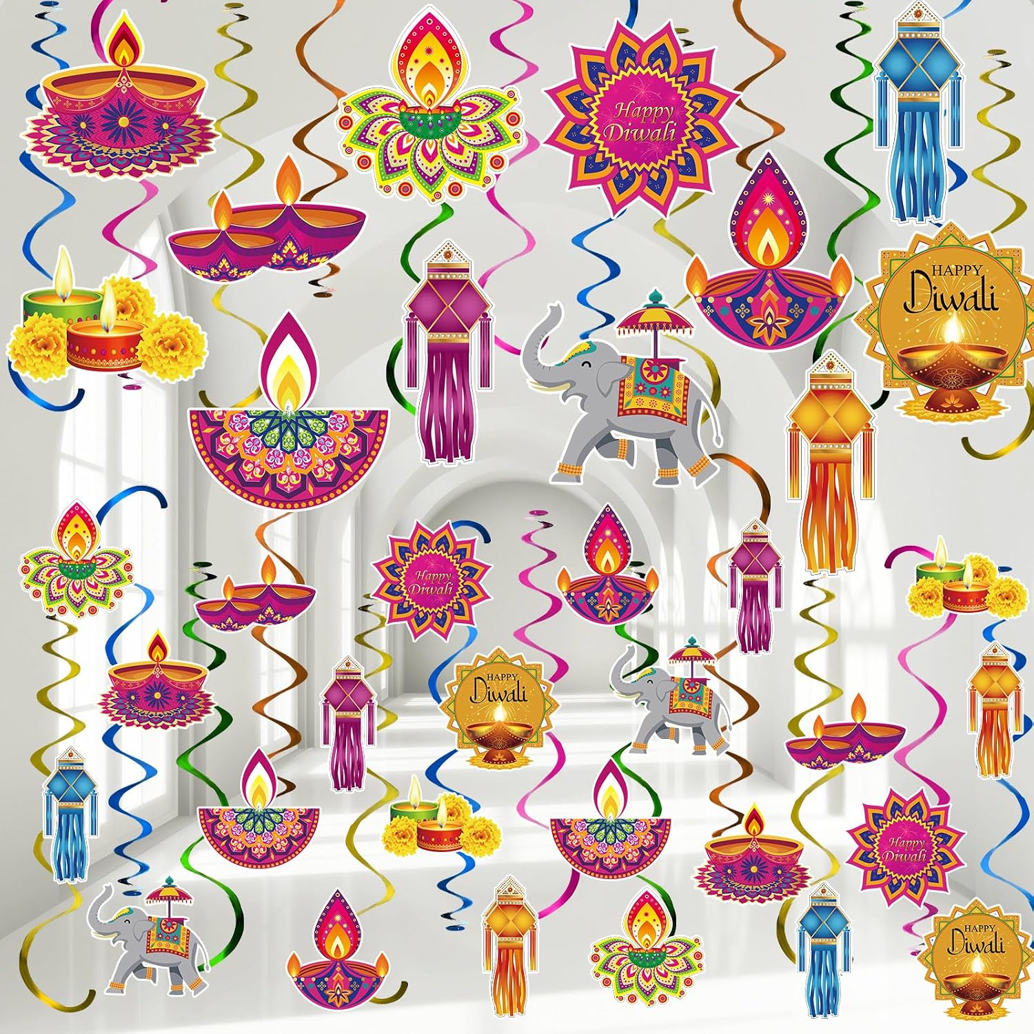 Hanging Swirl Decorations with Festive Motif Cutouts
