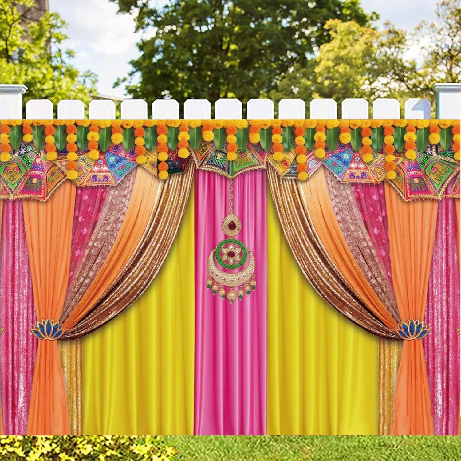Printed Polyester Party Backdrop with Traditional Motifs