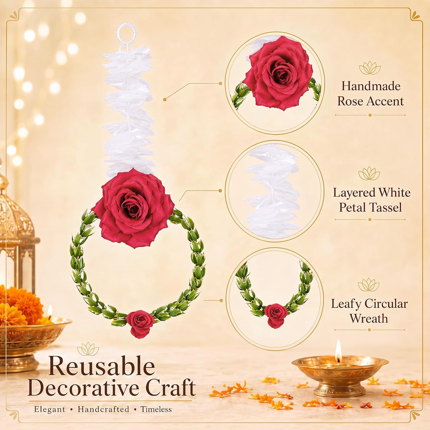 Artificial Rose Garlands, Set of Four, with Pearl Accents