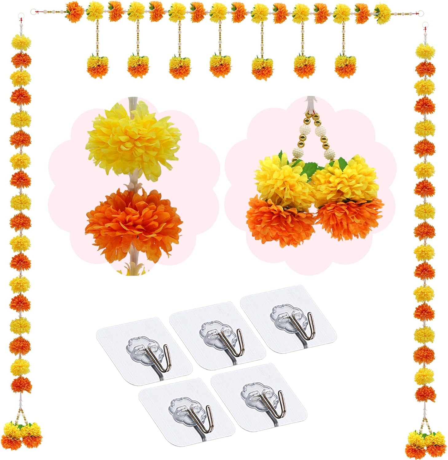 Fabric Marigold Garland with Full Blossom Heads