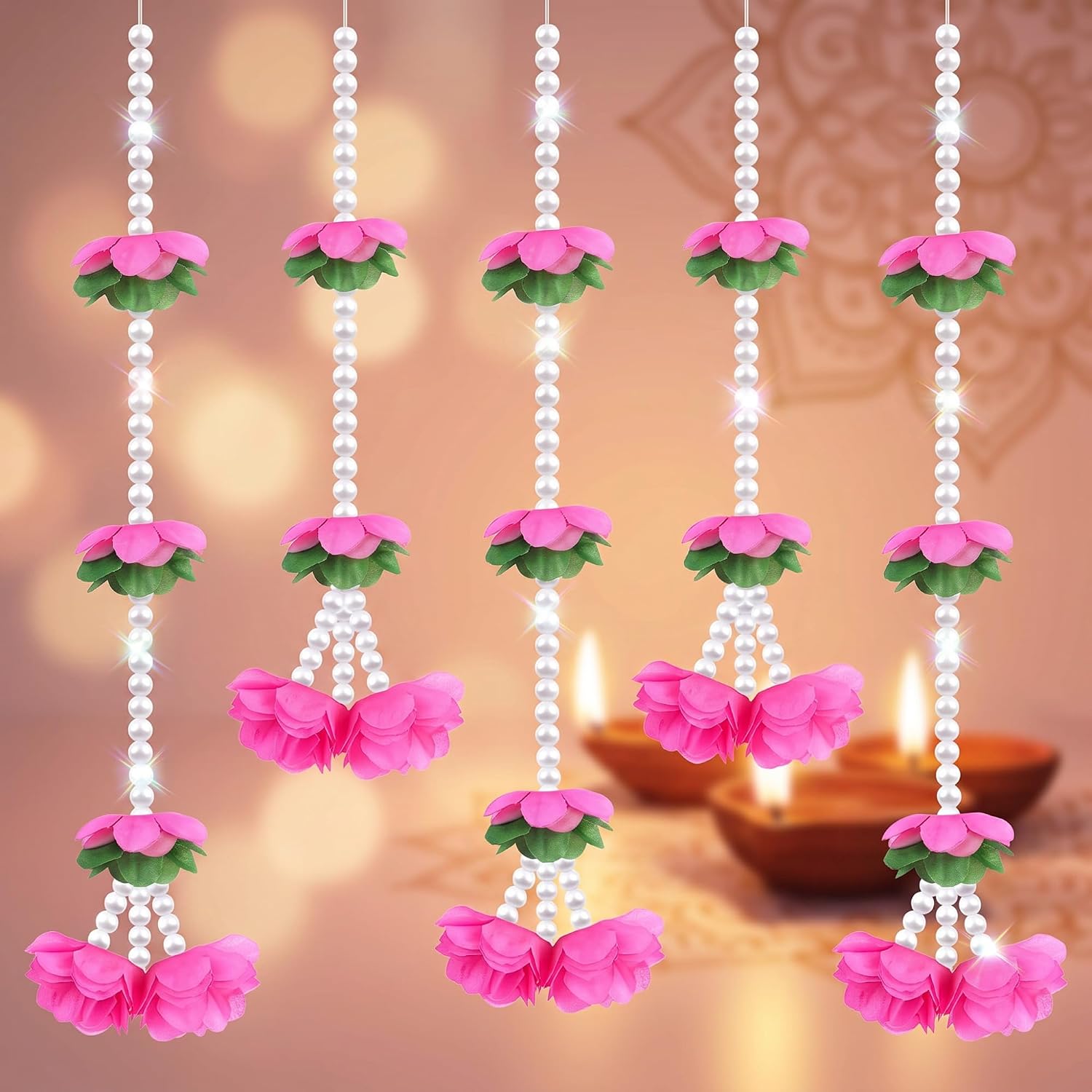 Artificial Jasmine Garland with Layered Blossoms and Pearls